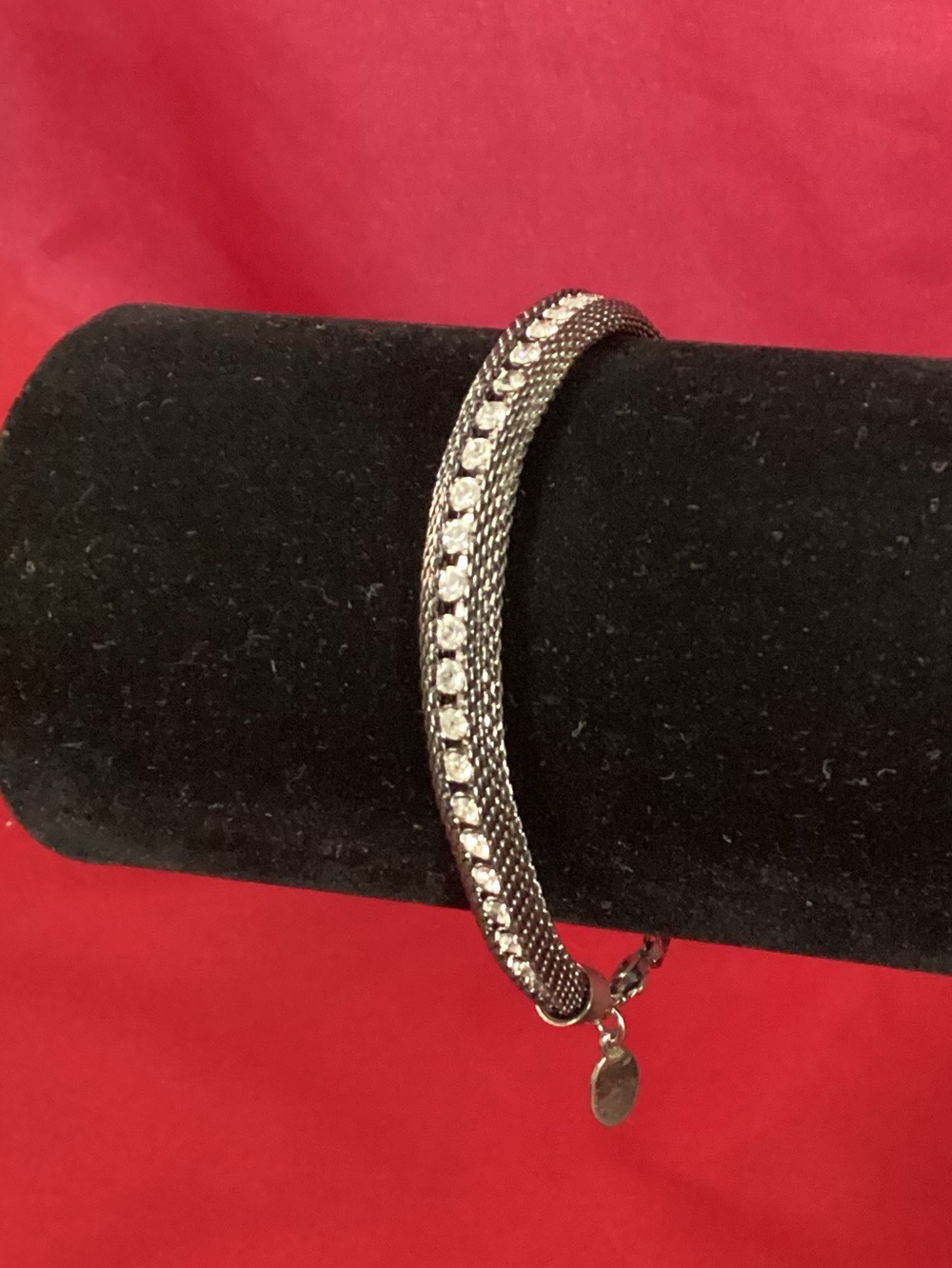 Oroton White Crystal silver tone Mesh Bracelet
